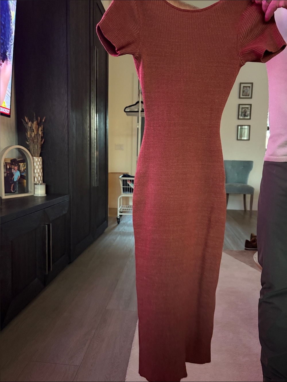 Naadam Size Small Ribbed Midi Dress in Rust Reversible Dress cashmere